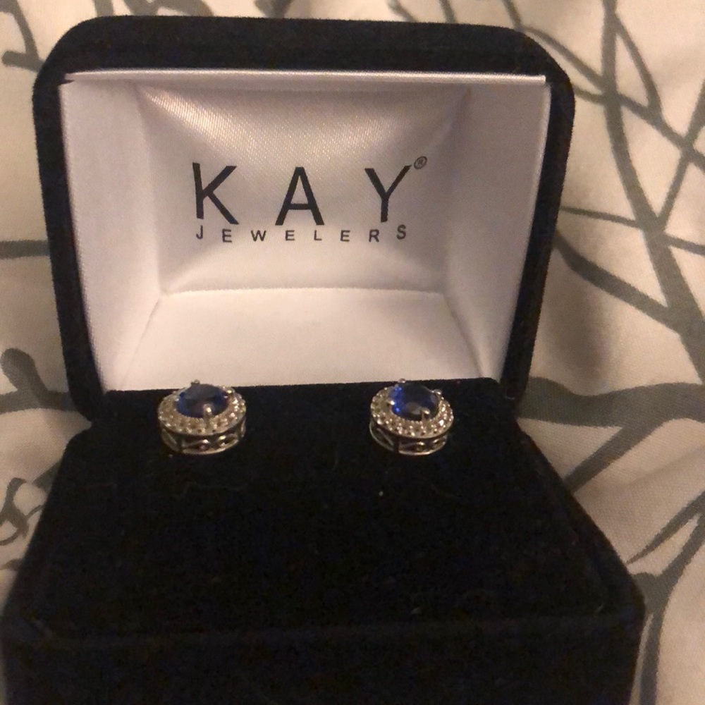 Lab-Created Blue & White Sapphire Earrings